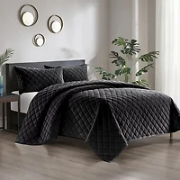 Pointehaven Velvet Diamond Design Oversized Quilt Set