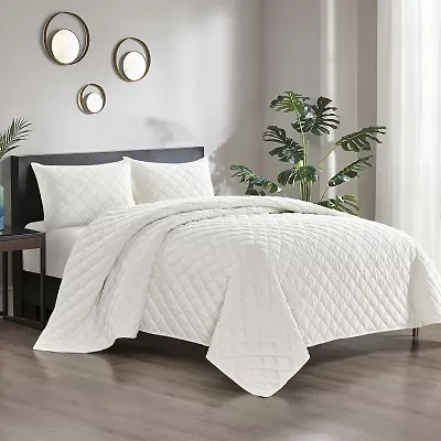 Pointehaven Velvet Diamond Design Oversized Quilt Set