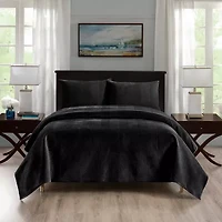 Pointehaven Velvet Chevron Design Oversized Quilt Set