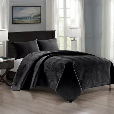 Pointehaven Velvet Chevron Design Oversized Quilt Set