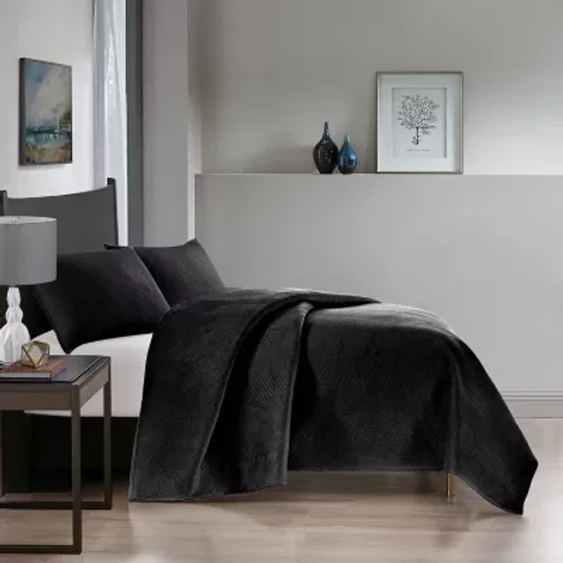 Pointehaven Velvet Chevron Design Oversized Quilt Set