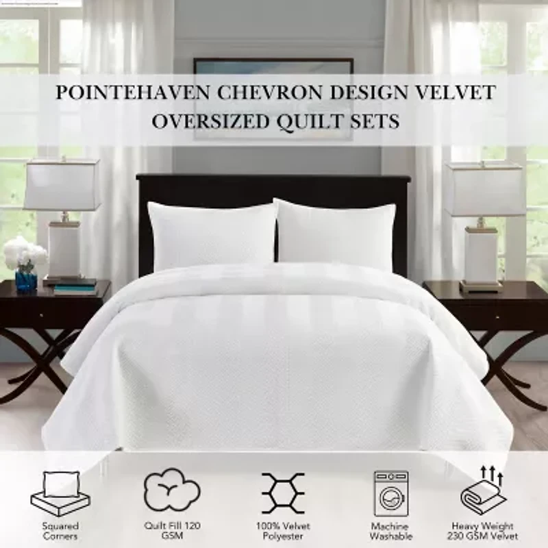 Pointehaven Velvet Chevron Design Oversized Quilt Set