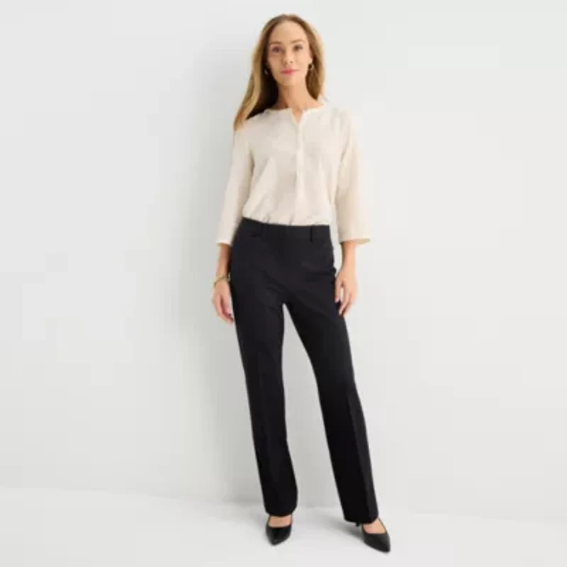 Liz Claiborne Emma Ponte Womens Straight Mid Rise Pull-On Pant