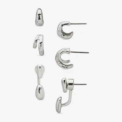 Worthington Silver Tone Womens 3 Pair Earring Set