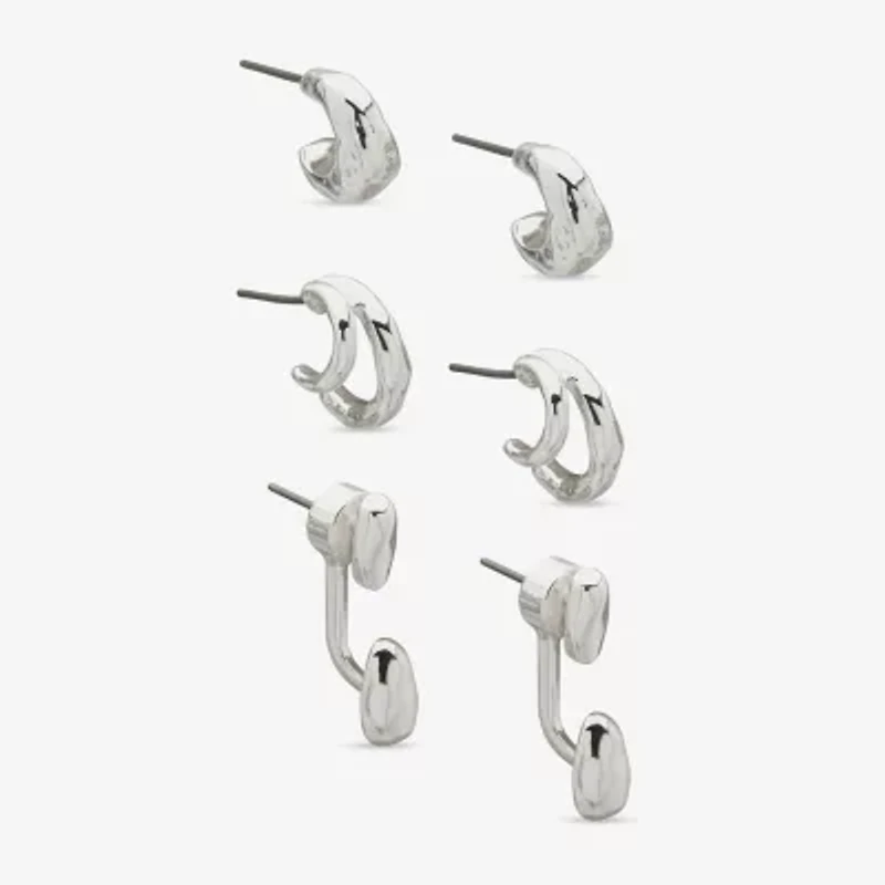 Worthington Silver Tone Womens 3 Pair Earring Set
