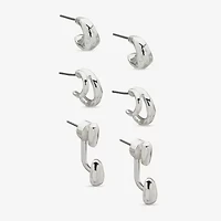 Worthington Silver Tone Womens 3 Pair Earring Set