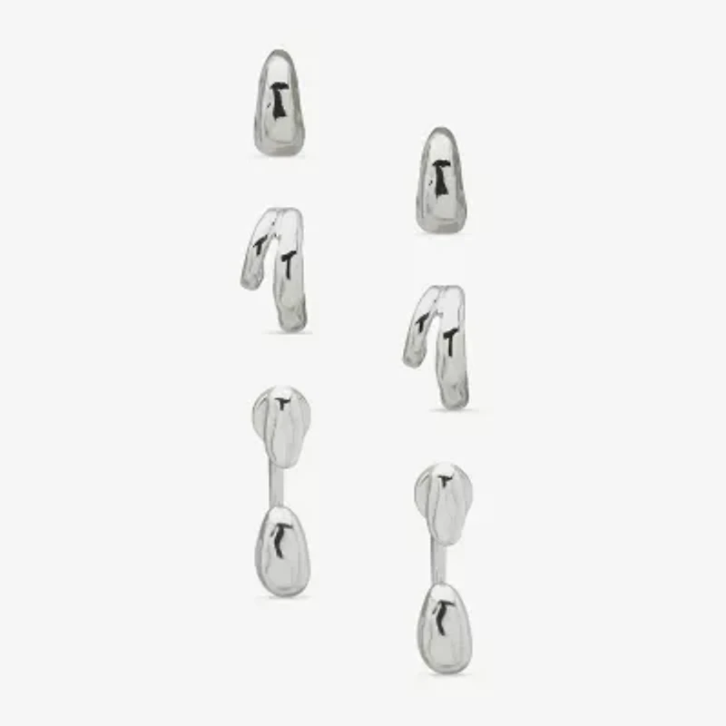 Worthington Silver Tone Womens 3 Pair Earring Set