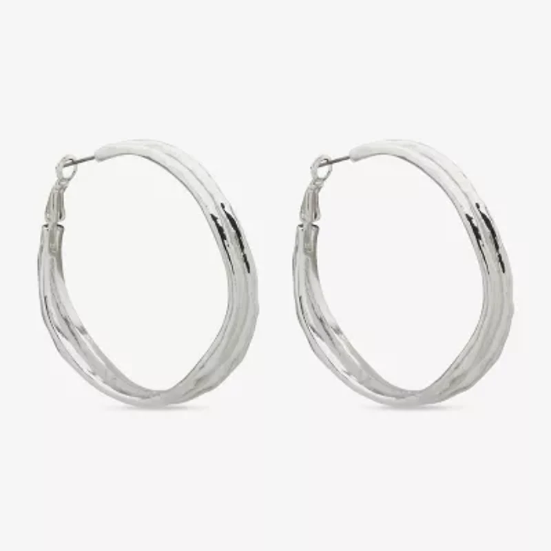Worthington Silver Tone Womens 49.2mm Hoop Earrings