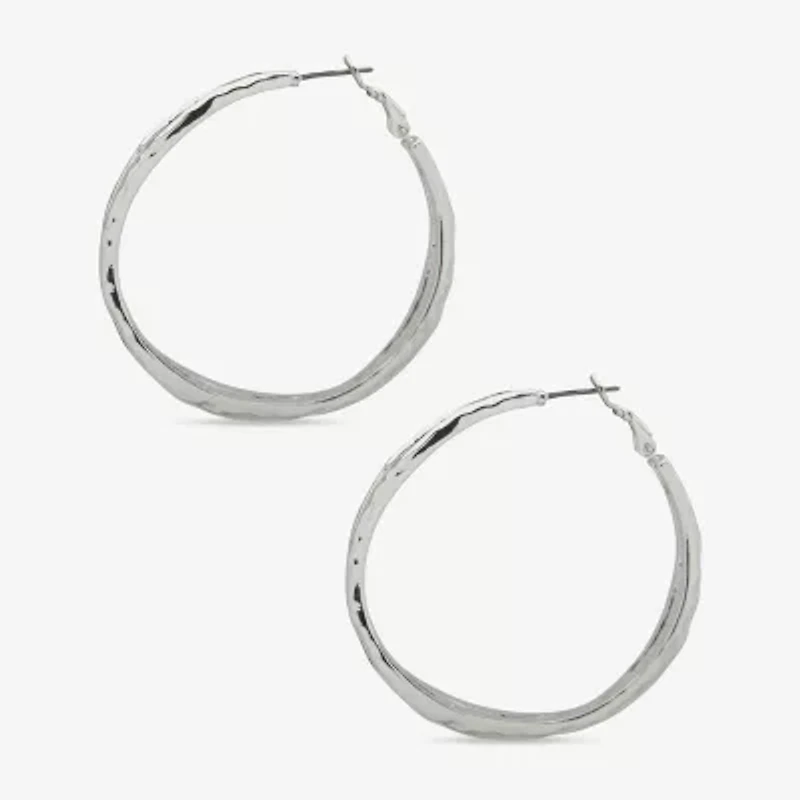 Worthington Silver Tone Womens 49.2mm Hoop Earrings
