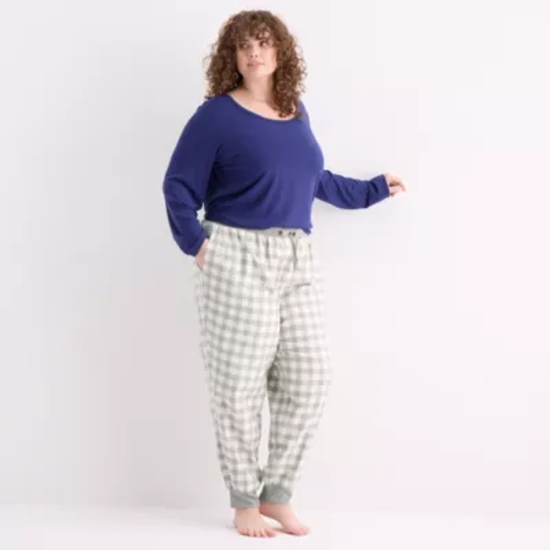 Sleep Chic Jogger Womens Flannel Plus Pajama Pants