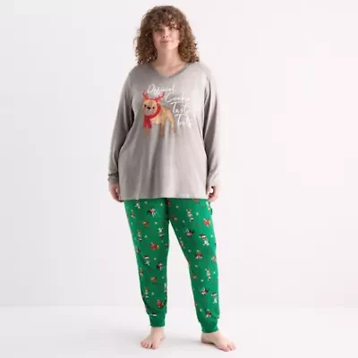 Sleep Chic Womens Crew Neck Long Sleeve 2-pc. Pajama Sets