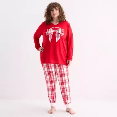 Sleep Chic Womens Crew Neck Long Sleeve 2-pc. Pajama Sets