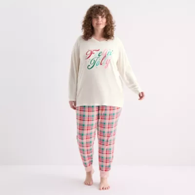 Sleep Chic Womens Crew Neck Long Sleeve 2-pc. Pajama Sets