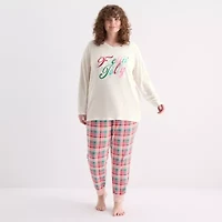 Sleep Chic Womens Crew Neck Long Sleeve 2-pc. Pajama Sets