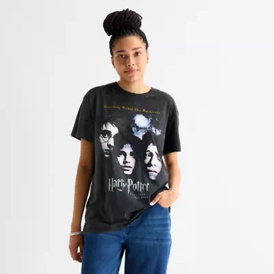 Womens Juniors Crew Neck Short Sleeve Oversized Harry Potter Graphic T-Shirt