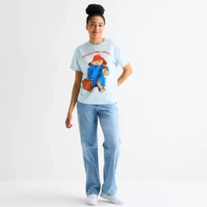Paddington Boyfriend Tee Womens Juniors Crew Neck Short Sleeve Regular Fit Graphic T-Shirt