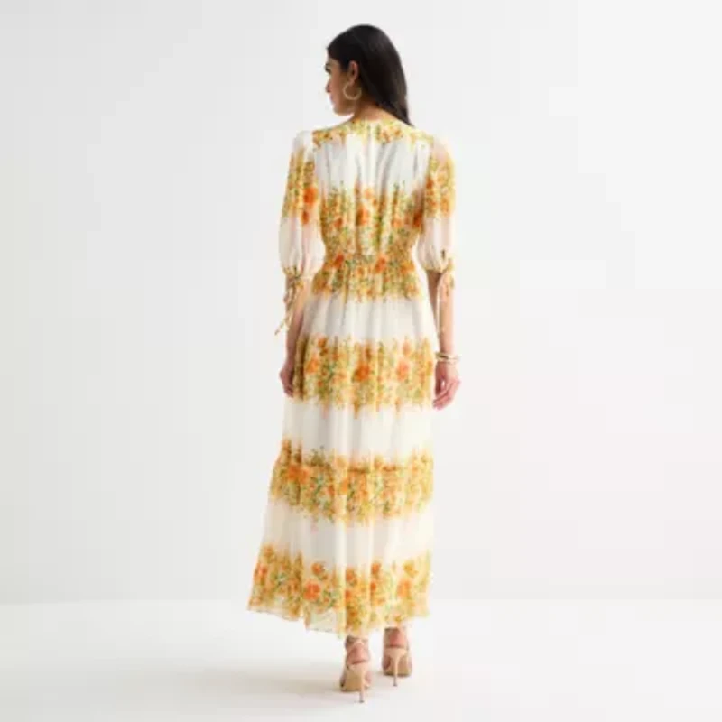 Melonie T Womens Elbow Sleeve Floral Maxi Dress