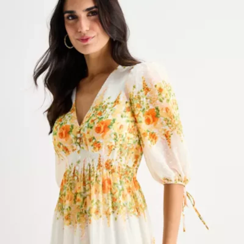 Melonie T Womens Elbow Sleeve Floral Maxi Dress