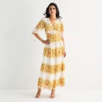 Melonie T Womens Elbow Sleeve Floral Maxi Dress