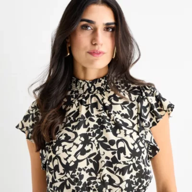 MSK Womens Mock Neck Short Sleeve Jumpsuit