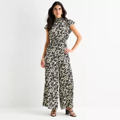 MSK Womens Mock Neck Short Sleeve Jumpsuit