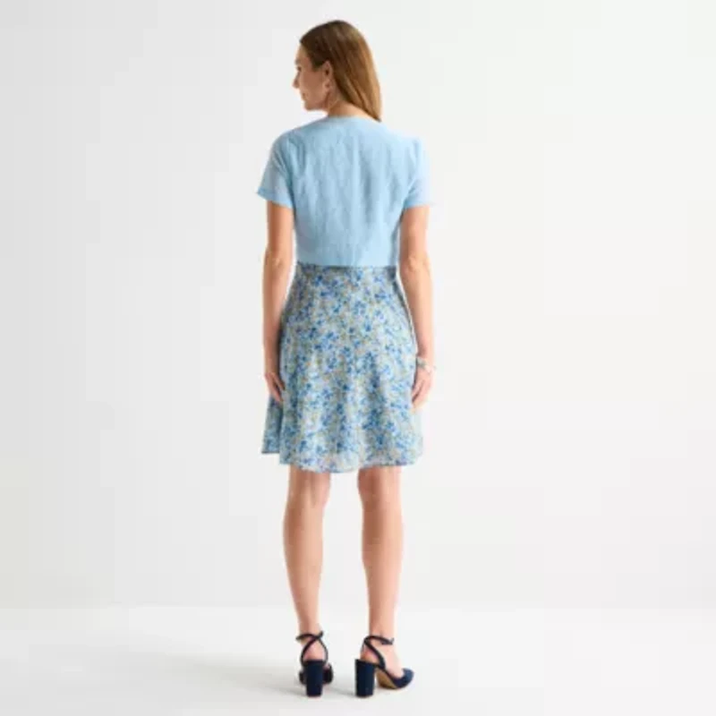 Perceptions Womens Embroidered Floral Jacket Dress