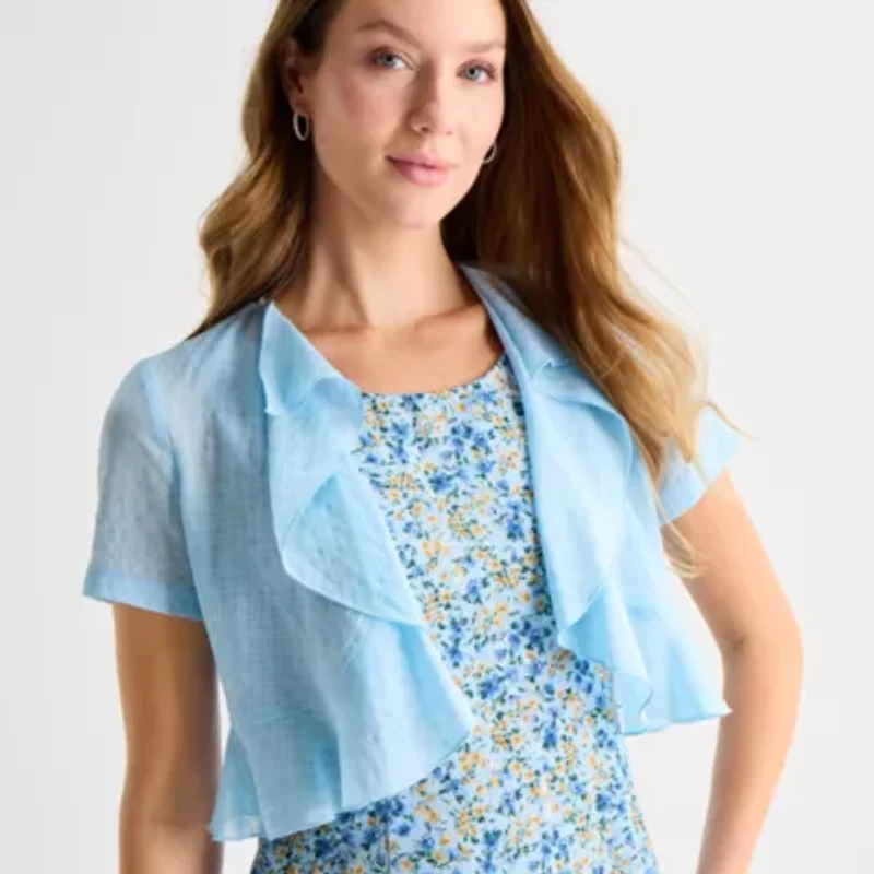 Perceptions Womens Embroidered Floral Jacket Dress