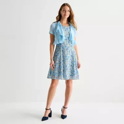 Perceptions Womens Embroidered Floral Jacket Dress