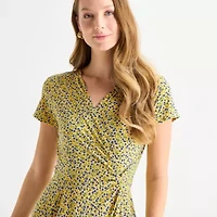 Perceptions Womens Short Sleeve Floral High-Low Fit + Flare Dress