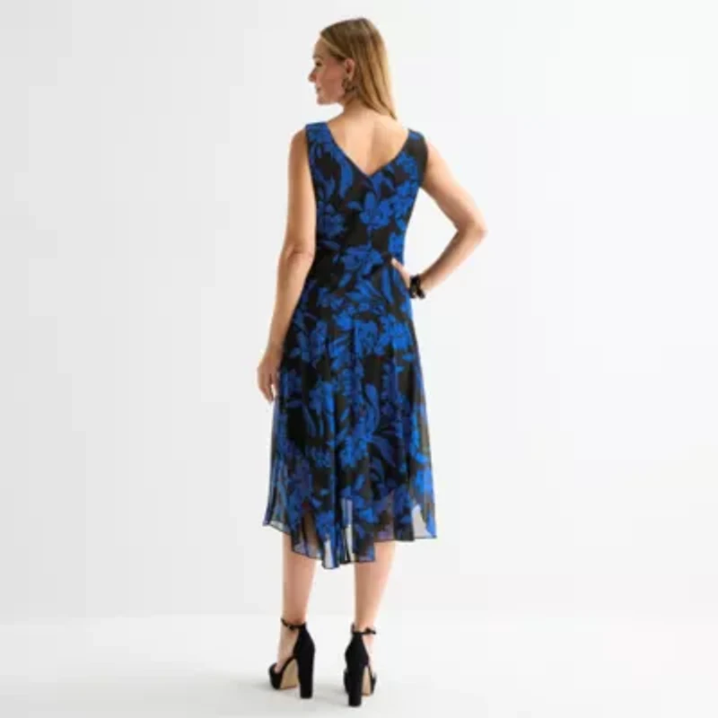 Connected Apparel Womens Sleeveless Floral Midi Fit + Flare Dress