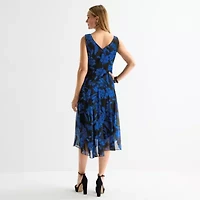Connected Apparel Womens Sleeveless Floral Midi Fit + Flare Dress