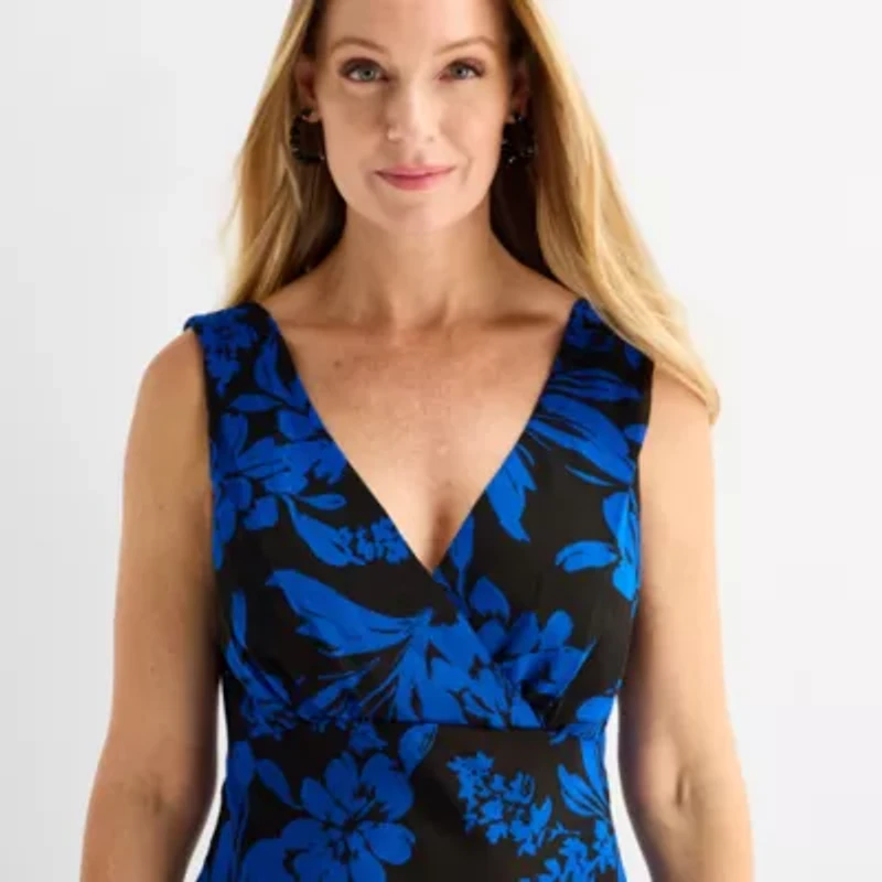Connected Apparel Womens Sleeveless Floral Midi Fit + Flare Dress