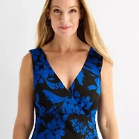 Connected Apparel Womens Sleeveless Floral Midi Fit + Flare Dress