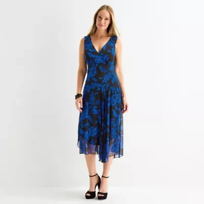 Connected Apparel Womens Sleeveless Floral Midi Fit + Flare Dress