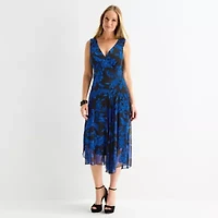Connected Apparel Womens Sleeveless Floral Midi Fit + Flare Dress