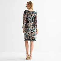 Connected Apparel Womens 3/4 Sleeve Scroll Sheath Dress