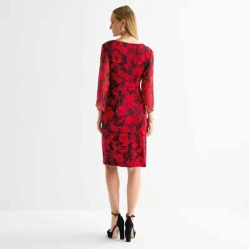 Connected Apparel Womens 3/4 Sleeve Floral Sheath Dress