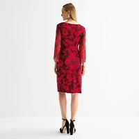 Connected Apparel Womens 3/4 Sleeve Floral Sheath Dress