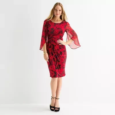 Connected Apparel Womens 3/4 Sleeve Floral Sheath Dress