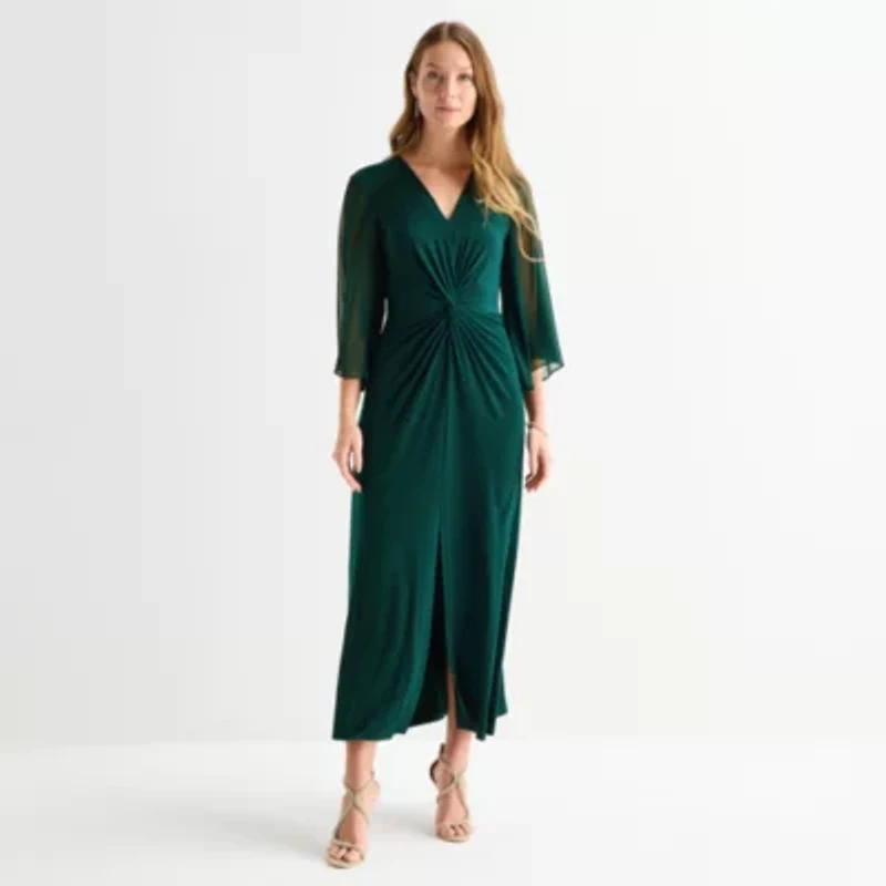 Connected Apparel Womens 3/4 Sleeve Midi Sheath Dress