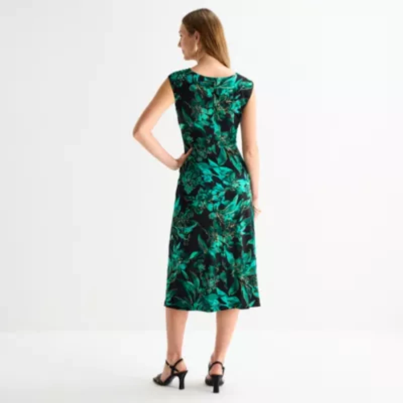 Connected Apparel Womens Short Sleeve Midi Floral Sheath Dress