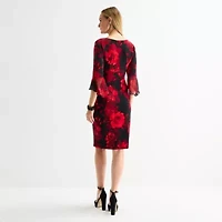 Connected Apparel Womens 3/4 Sleeve Floral Sheath Dress