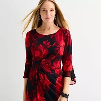 Connected Apparel Womens 3/4 Sleeve Floral Sheath Dress