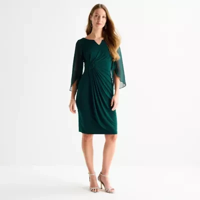 Connected Apparel Womens 3/4 Sleeve Sheath Dress