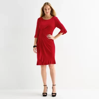 Connected Apparel Womens 3/4 Sleeve Sheath Dress