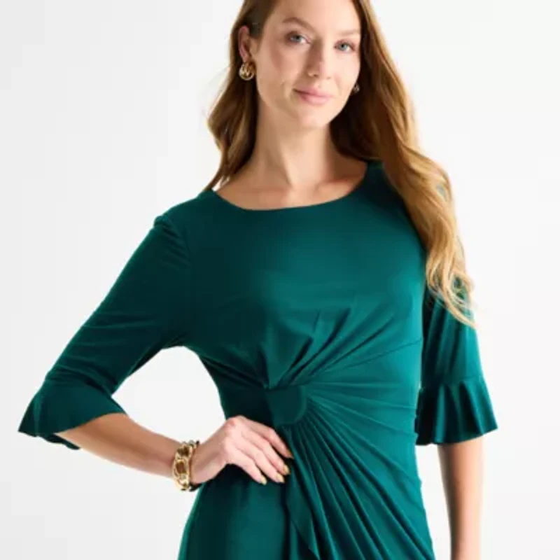 Connected Apparel Womens 3/4 Sleeve Sheath Dress
