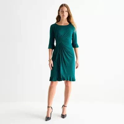 Connected Apparel Womens 3/4 Sleeve Sheath Dress