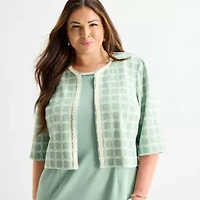 Maya Brooke Womens Plus Pearl Trim Jacket Dress