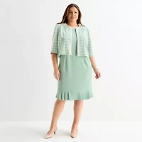 Maya Brooke Womens Plus Pearl Trim Jacket Dress