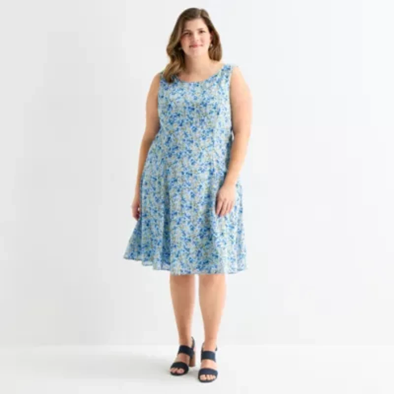 Perceptions Womens Plus Embroidered Floral Jacket Dress